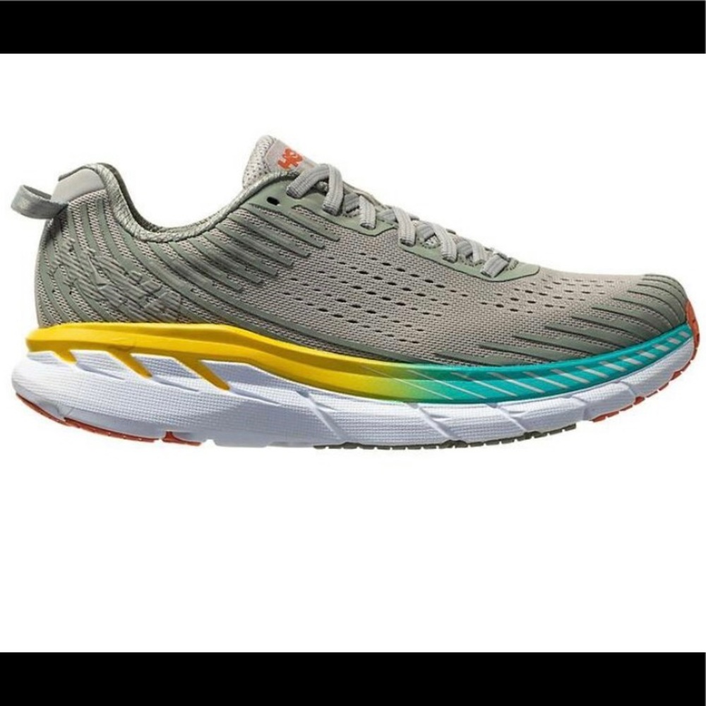 Hoka One One Gray with Yellow and Teal Accents Athletic Shoes